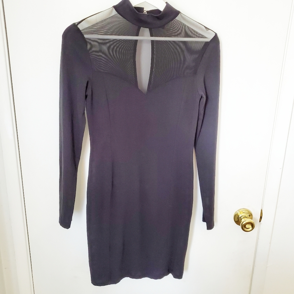 Asos sheer top long sleeve dress keyhole back black mini bodycon party Size 6